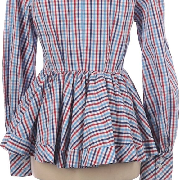 Designer Greyson Multi Color Stripes Peplum Long Sleeve Blouse Med - Picture 6 of 6